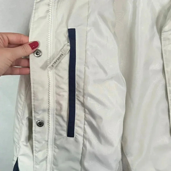 Columbia Womens Cream Navy Blue Water Resistant Jacket Outdoor Camping Sz M - Picture 3 of 7